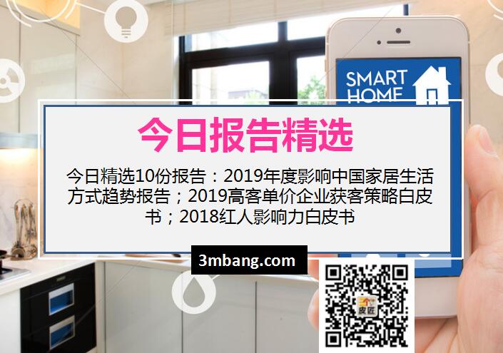 今日精选｜2019年度影响中国家居生活方式趋势；2019高客单价企业获客策略白皮书；2018红人影响力白皮书（附下载）